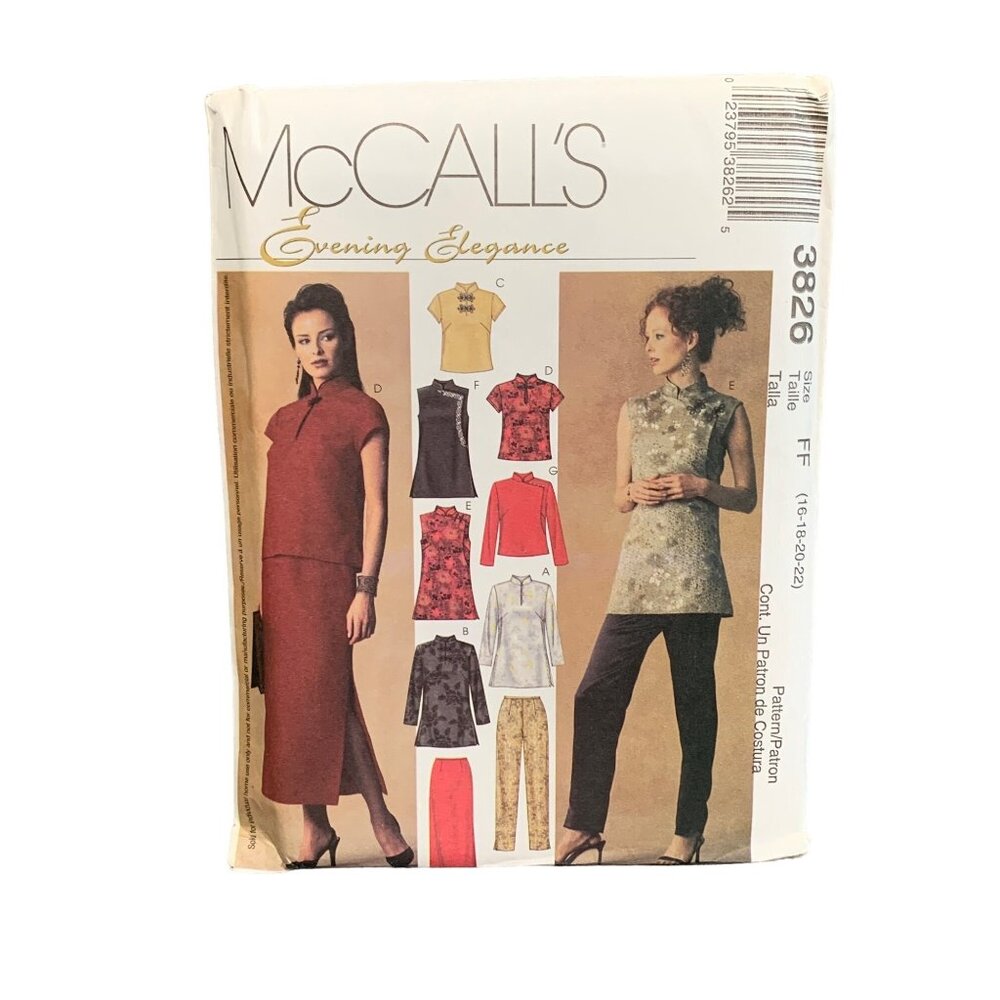 McCalls Evening Sewing Pattern 3826 Misses Tops Pant Skirt Size 16-22 uncut